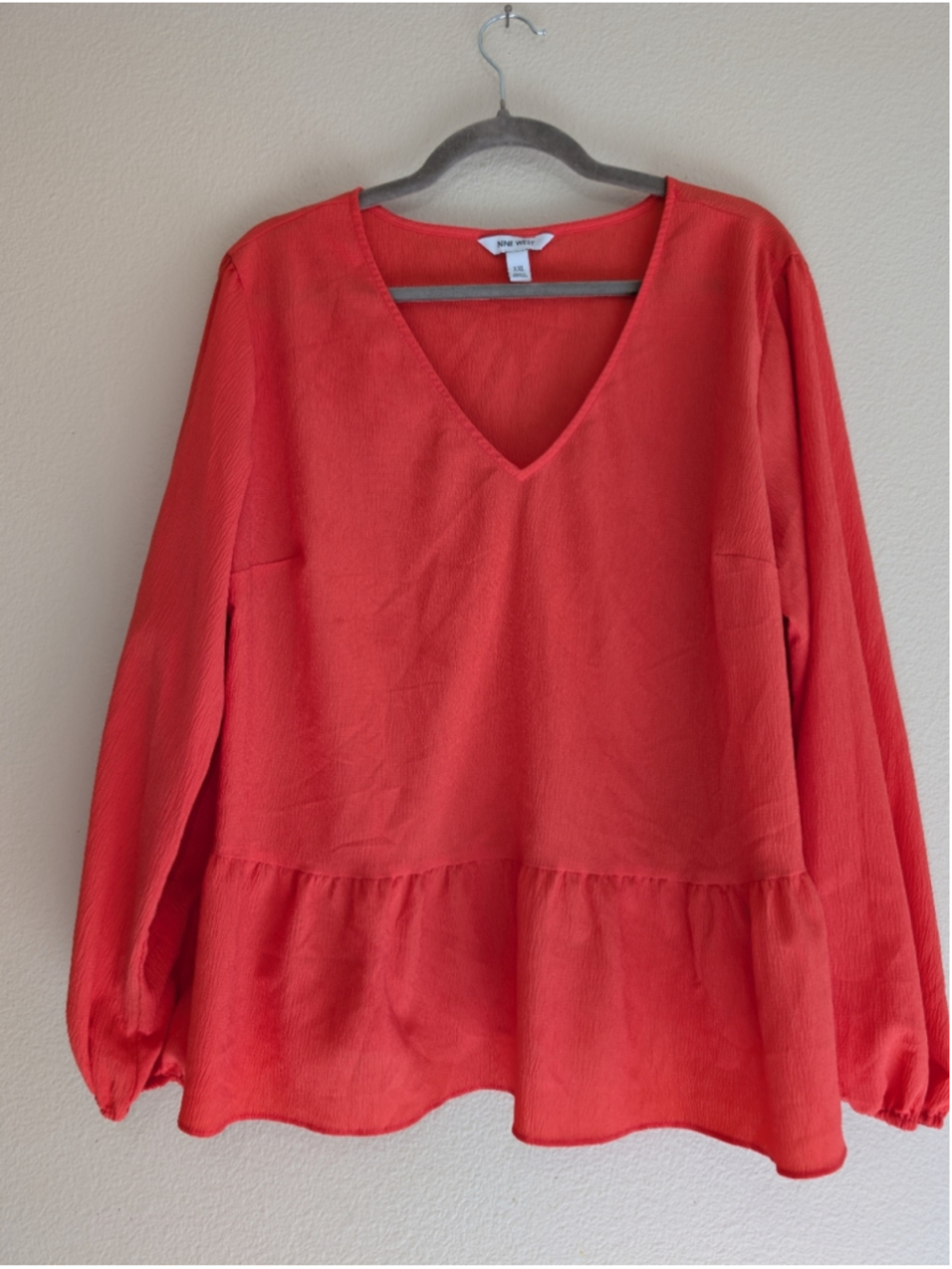 Nine West Ruffled V Neck Blouse Size XXL